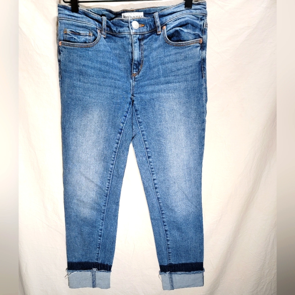 Loft woman's 25/0 dark leg bottoms folded jeans which is their xsp petite jeans